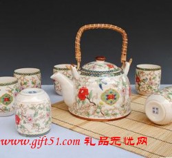 手提式陶瓷茶具（红花朵）
