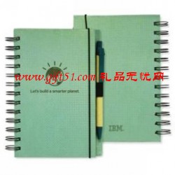 IBM绿色环保记事本,线圈笔记本定做,笔记本册定制